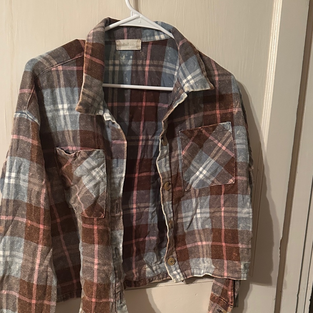 Altar'd State Plaid Jacket - Brown, Blue, Pink